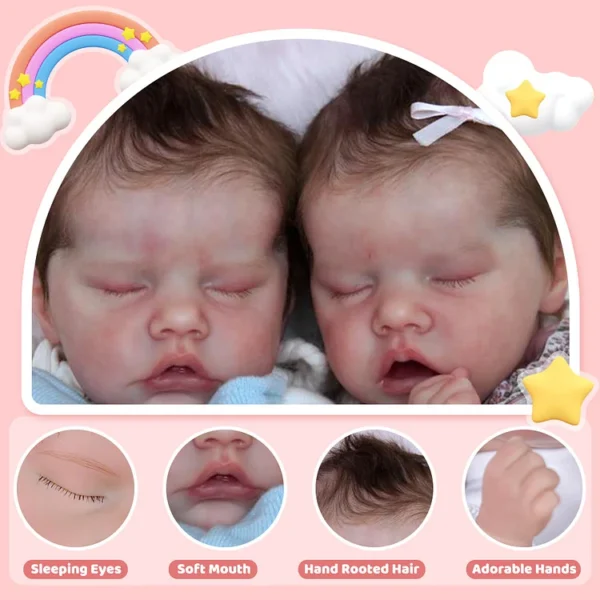 17'' Real Lifelike Twins Boy and Girl Debbie and Deborah Sleeping Reborn Baby Doll, Reborn Child Newborn Baby Dolls Roleplay - Image 5