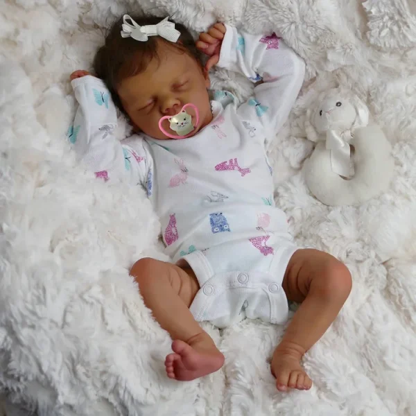 17'' Lifelike Sleeping Silicone Vinyl Newborn African American Baby Girl Doll Named Zamerin