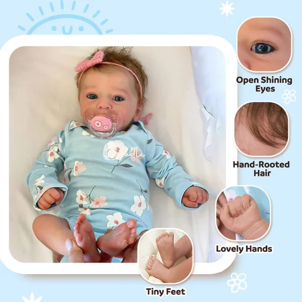 8" Real Lifelike Cute Eyes Opened Reborn Newborn Doll Girl Named Sum With Blue Eyes - Image 6