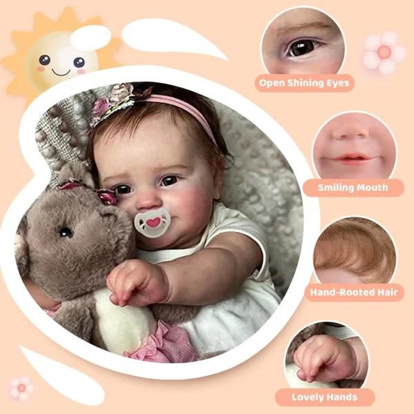 20" Awake Handmade Reborn Baby Doll Realistic Reborn Baby Toddlers Girl Renee with Brown Hair - Image 2