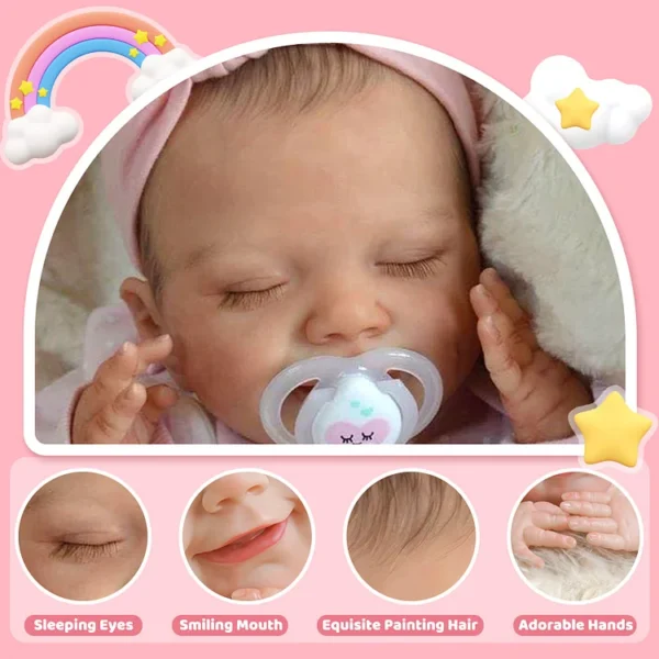 20" Theresa Truly Reborn Baby Girl Newborn Sleeping Doll with Heartbeat and Sound - Image 3