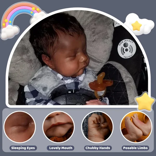 African American Boy Doll 20" Soft Weighted Body Lifelike Cute Handmade Silicone Reborn Sleeping Doll Set Abraham, Gift for Kids - Image 5