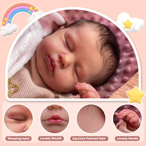 20'' Soft Touch Sleeping Reborn Baby Doll Girl Named Iris Lifelike Newborn Chubby Face Baby Doll Toy For Age 3+ Kids - Image 9