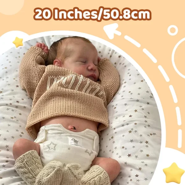 20'' Adorable Lifelike Reborn Lover Newborn Weighted Baby Doll Boy Named Welatu with Rooted Brown Hair - Image 7