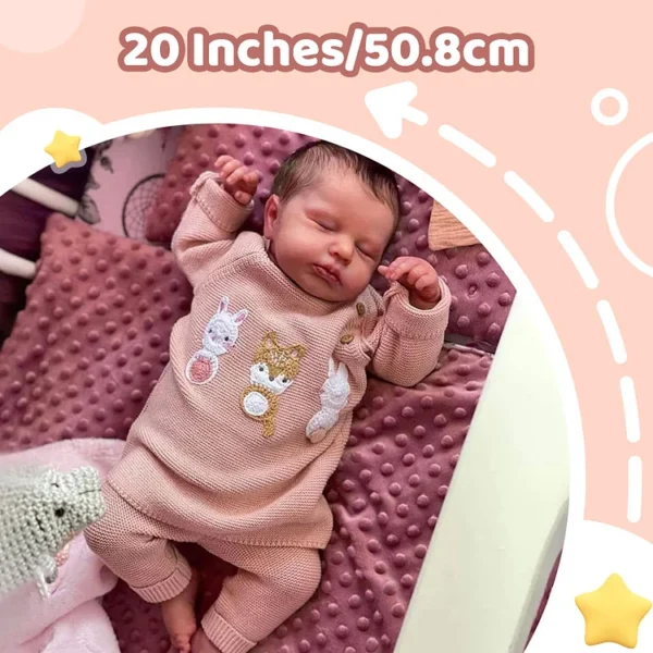 20'' Soft Touch Sleeping Reborn Baby Doll Girl Named Iris Lifelike Newborn Chubby Face Baby Doll Toy For Age 3+ Kids - Image 8