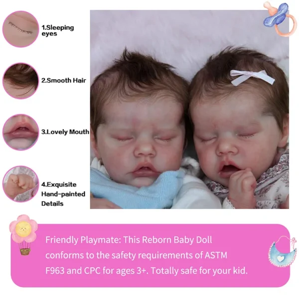 17" Reborn Baby Doll Twins Boy and Girl Debbie and Deborah Lifelike Sleeping Newborn      (23)View - Image 2