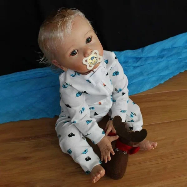 20'' Kids Reborn Lover with Blue Eyes, Lifelike Handmade Soft Touch Body, Weighted Toddler Reborn Baby Boy Fido - Image 7