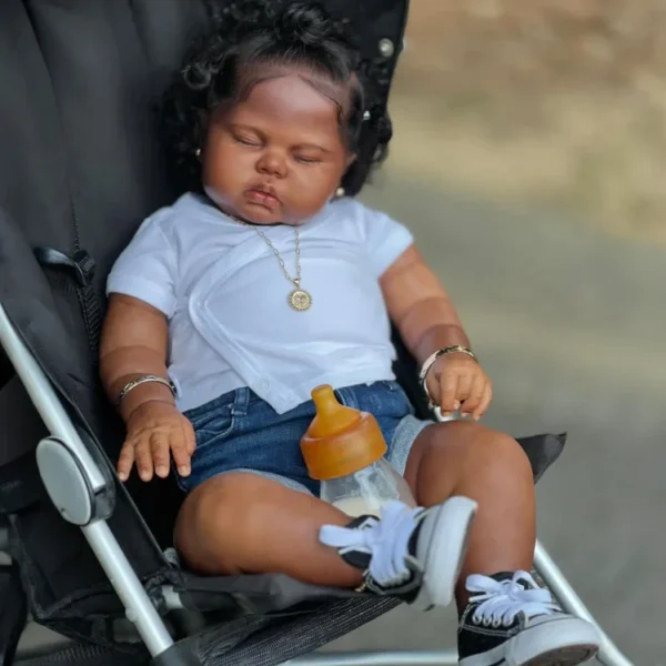 20" Lifelike African American Handmade Sleeping Reborn Girl Doll Named Vttina - Image 3