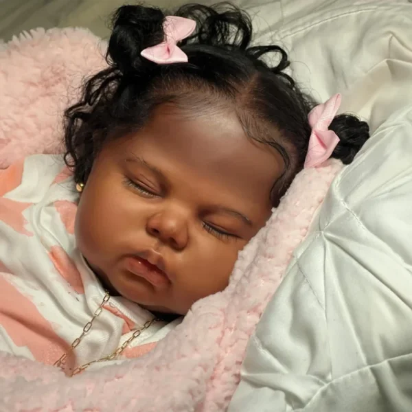 20" Handmade Lifelike Reborn African American Newborn Baby Eyes Closed Girl Nayyra with Heartbeat💖 & Sound🔊 - Image 2