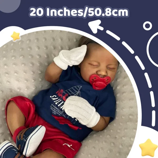 20" African American Black Reborn Baby Newborn Boy Doll Ace Sparkling New Baby Doll, Gift Set with Bottle and Pacifier - Image 4