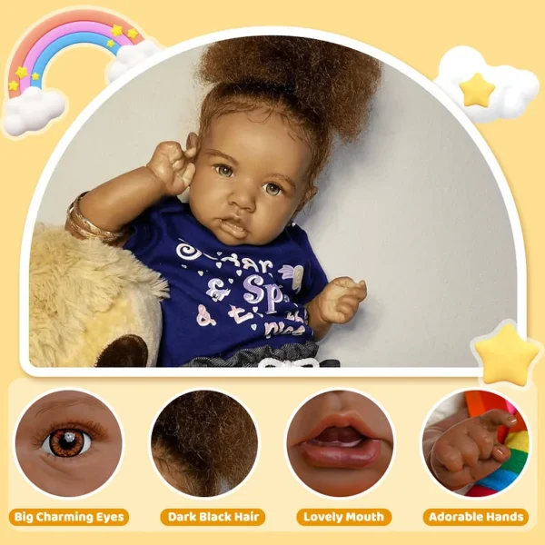 20'' African American Handmade Silicone Vinyl Reborn Toddler Baby Doll Girl Lorelei With Heartbeat💖 & Sound🔊 - Image 2