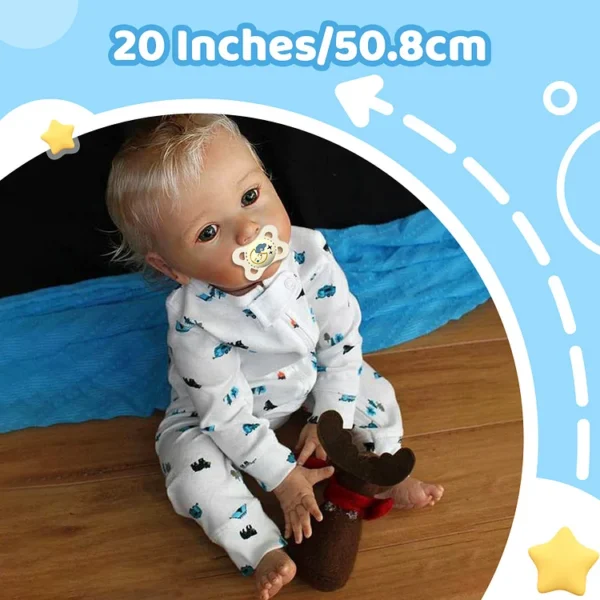 20'' Kids Reborn Lover with Blue Eyes, Lifelike Handmade Soft Touch Body, Weighted Toddler Reborn Baby Boy Fido - Image 3