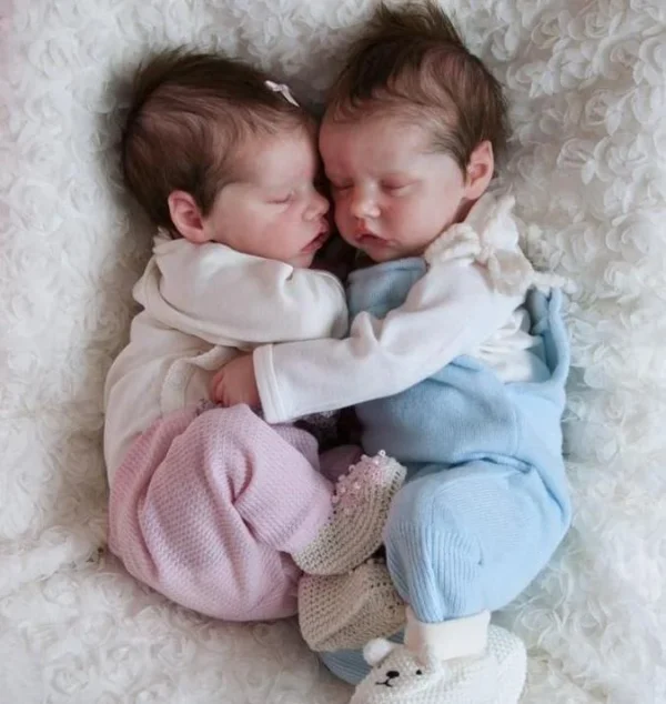 17'' Real Lifelike Twins Boy and Girl Debbie and Deborah Sleeping Reborn Baby Doll, Reborn Child Newborn Baby Dolls Roleplay